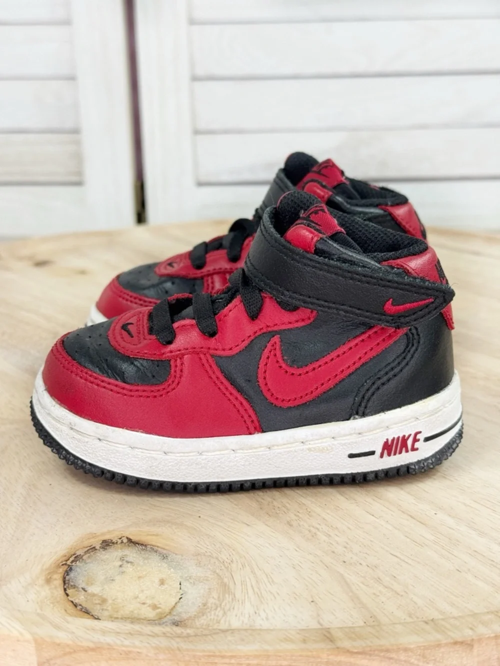 Nike Air Force 1 Mid Toddler Sneakers Red‎ Black Size 5 307192-063